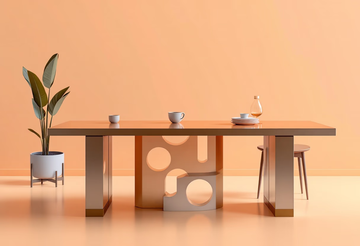 image of a minimalistic dining table with geometric accents