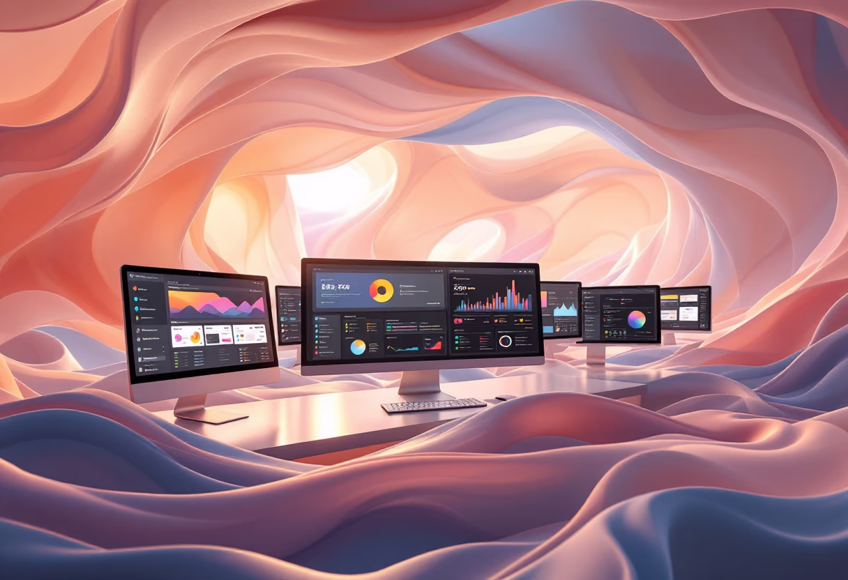 image of computer screens with data dashboards