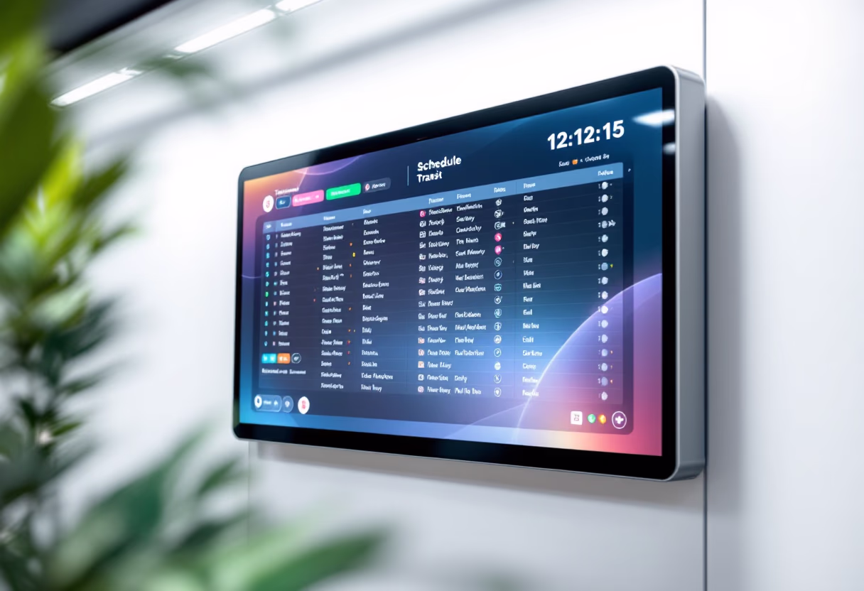 image of digital display with transit schedule for a public transportation company