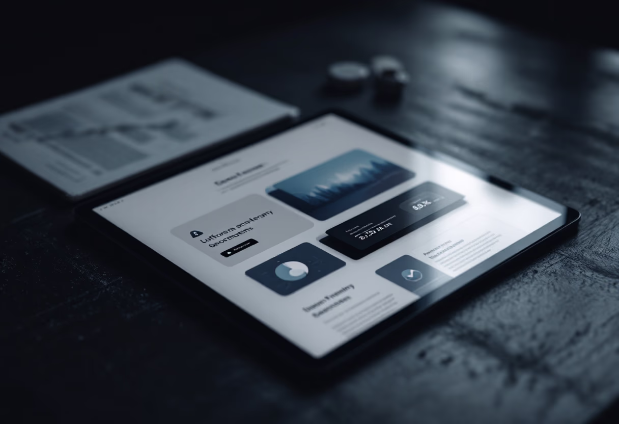 [interface] image of tablet with secure financial platform interface (for a fintech company)