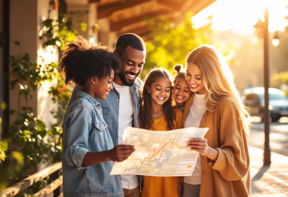 image of passengers checking map (for a public transportation company)