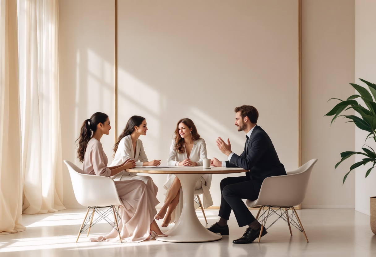 image of busy office with team collaborating for a fintech company