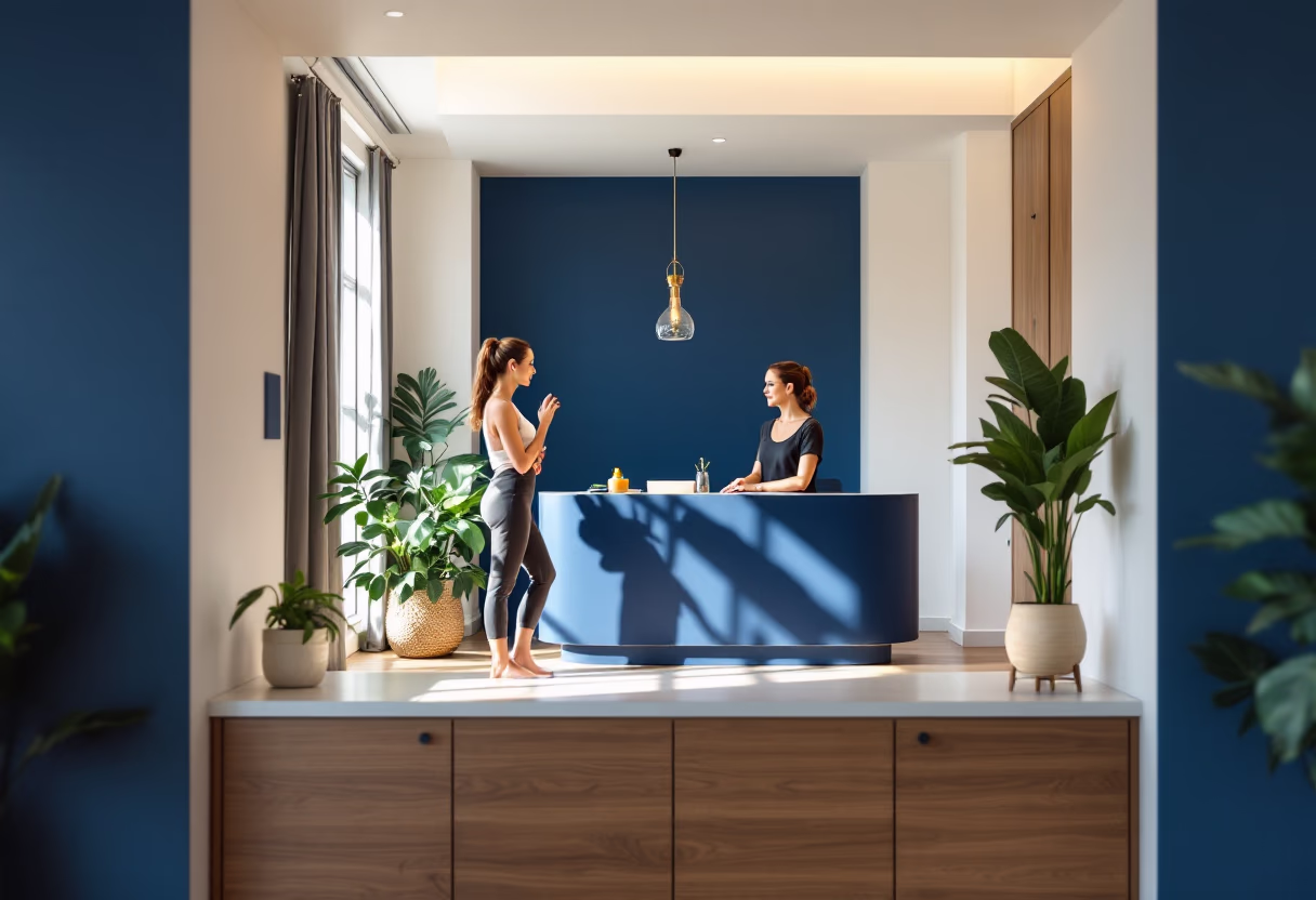 customer at yoga studio reception