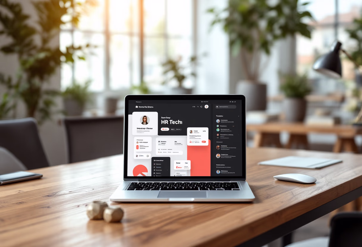 [interface] image of cloud-based solutions interface for hr tech on a laptop