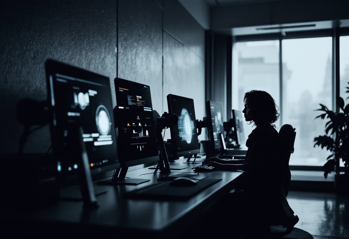 [background image] image of open workspace with advanced tech equipment (for a ai education tech company)