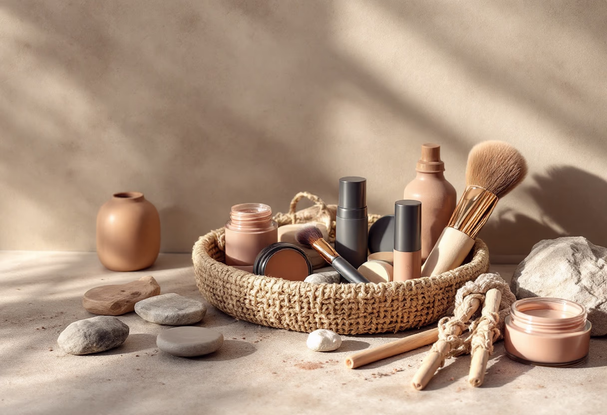 [background image] of organized makeup products