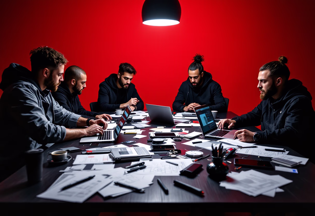 image of a team brainstorming in an office (for a web development agency)