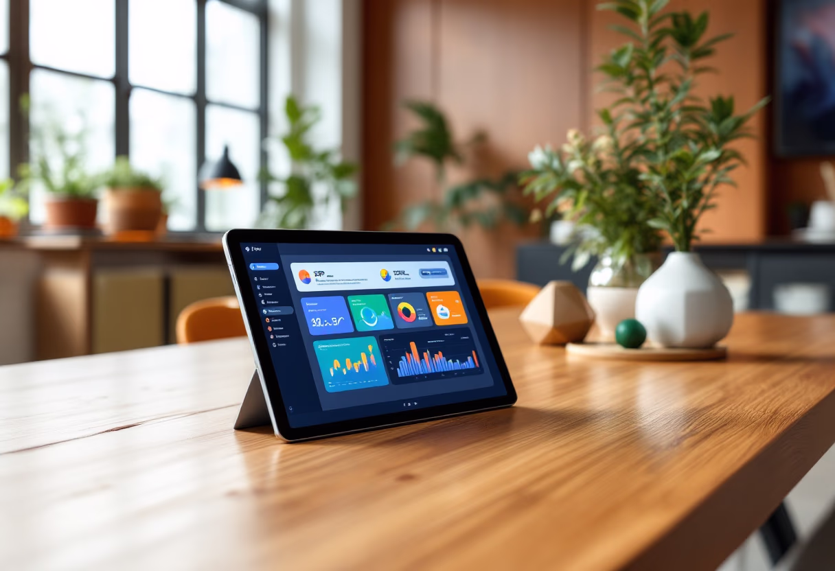 [interface] image of software interface on a tablet with warm office background