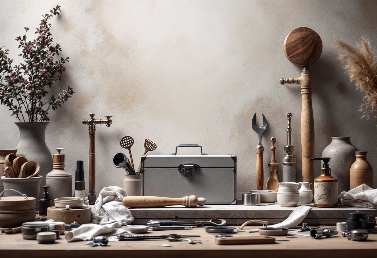 [background image] image of toolbox in workshop (for a plumbing service)