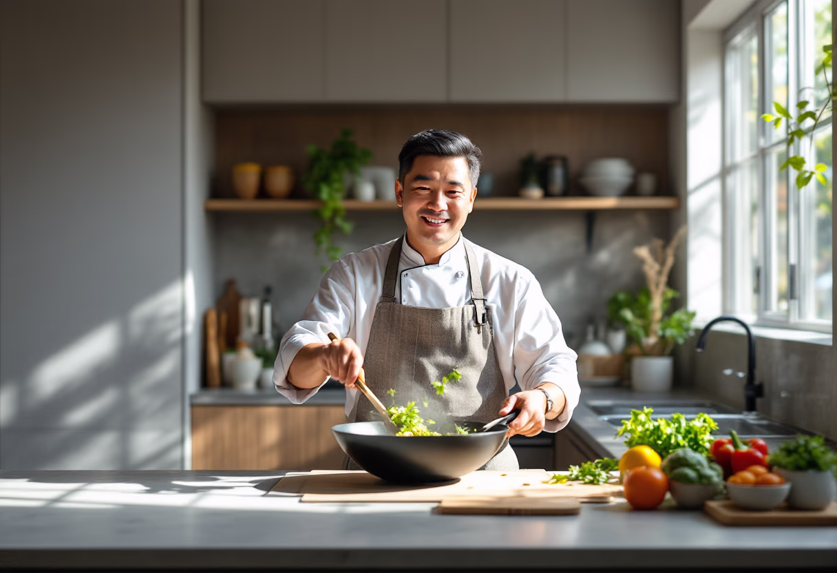 image of chef preparing dishes (for a chinese restaurant)