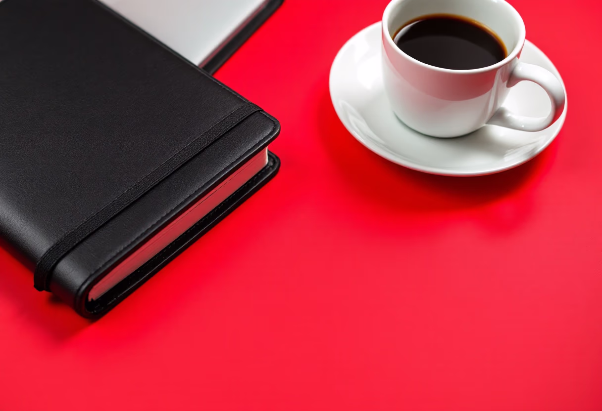 image of a notebook and a coffee cup on a desk (for a personal coach & consultant)