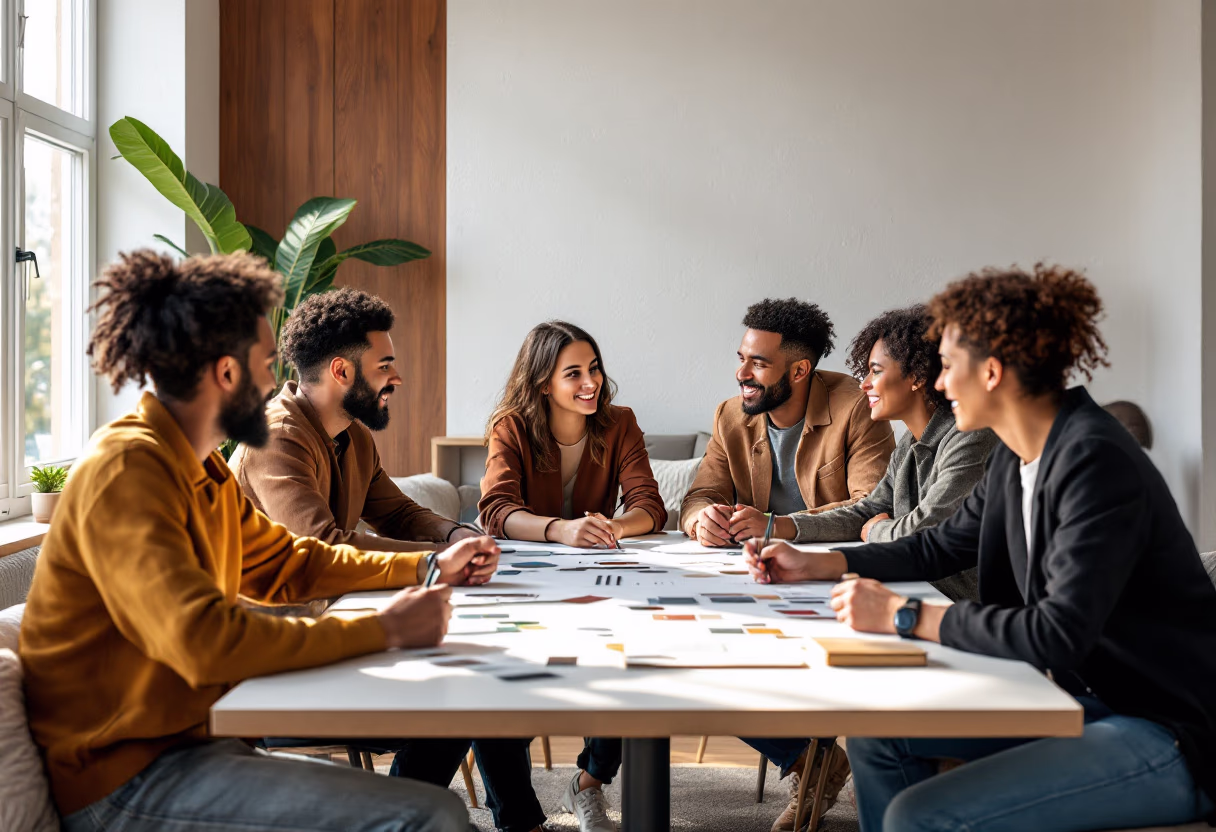 image of team brainstorming session (for a graphic design studio)