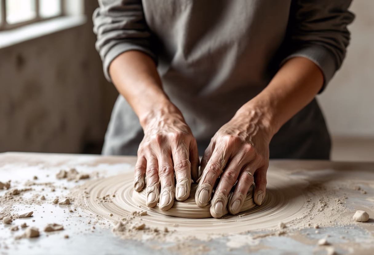 image of customer's hands crafting clay