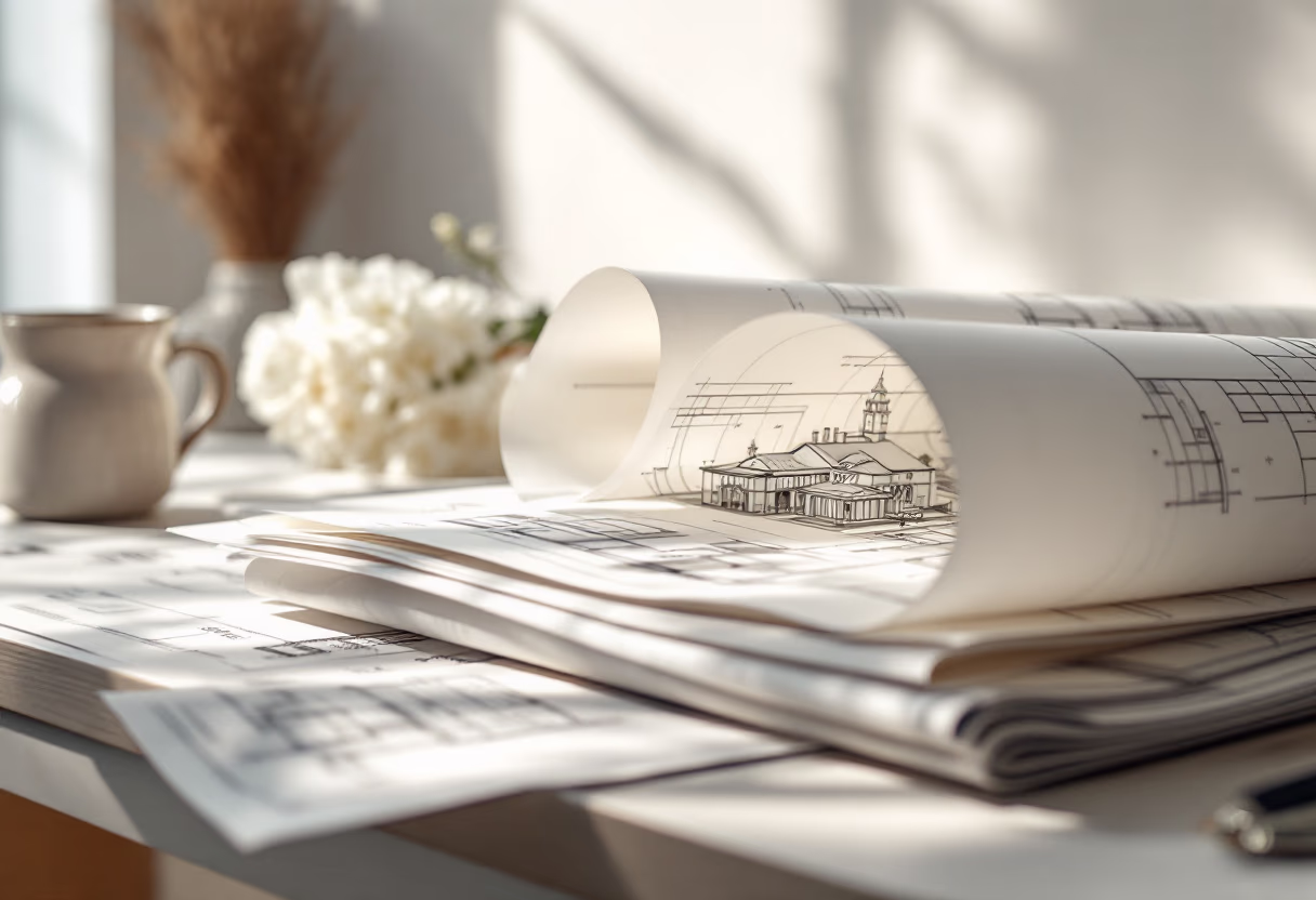 [background image] image of architectural plans (for a construction company)