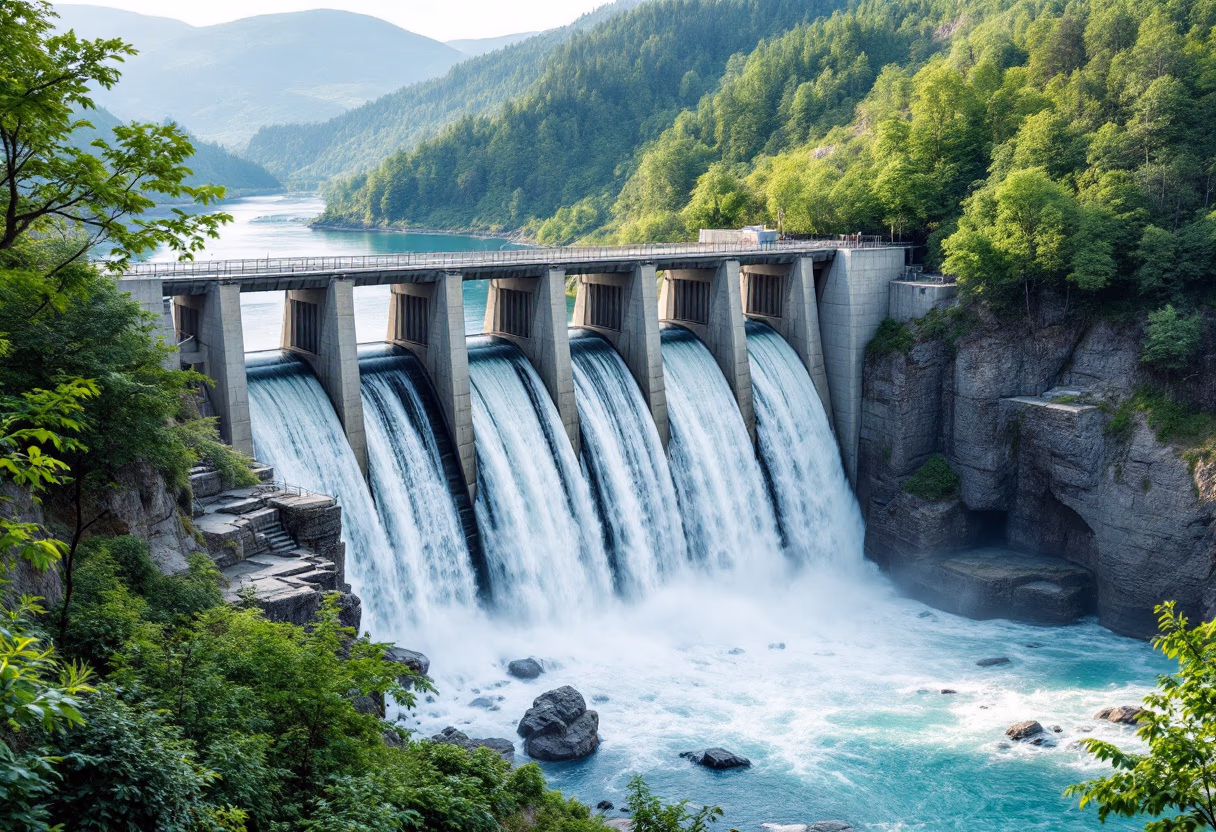 hydroelectric dam in a lush valley