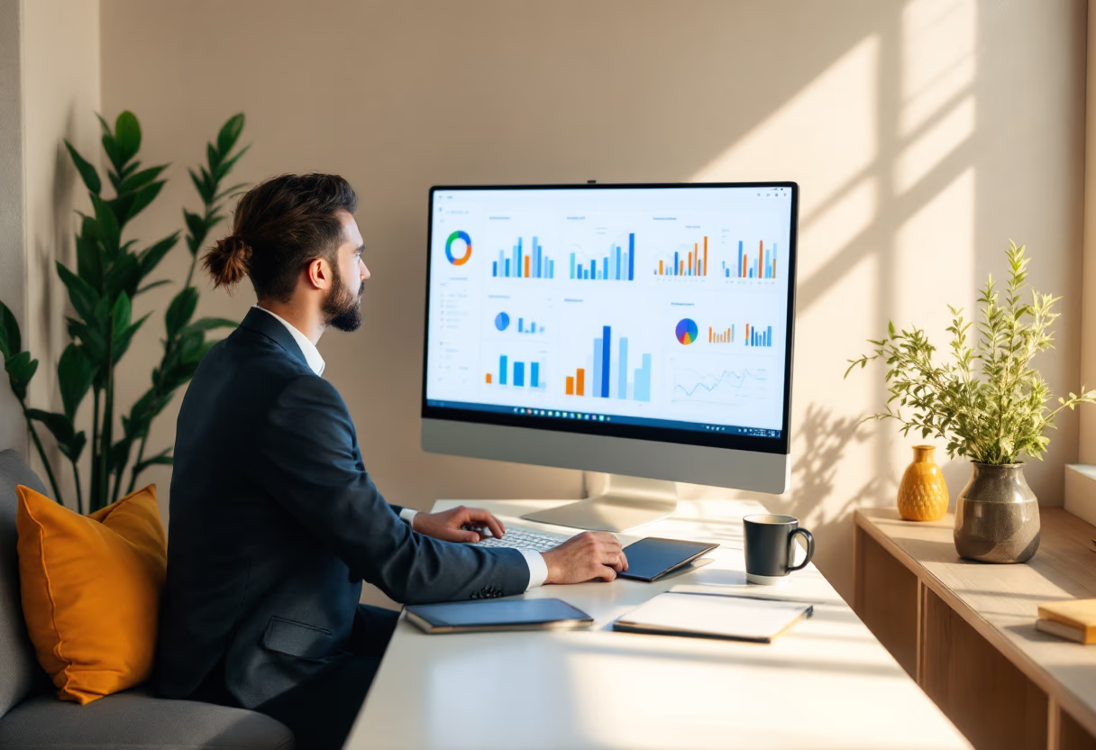 image of business professional reviewing analytics (for a hr tech)