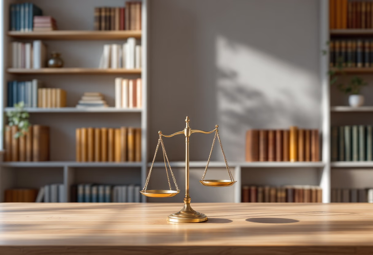 image of law library with scales of justice