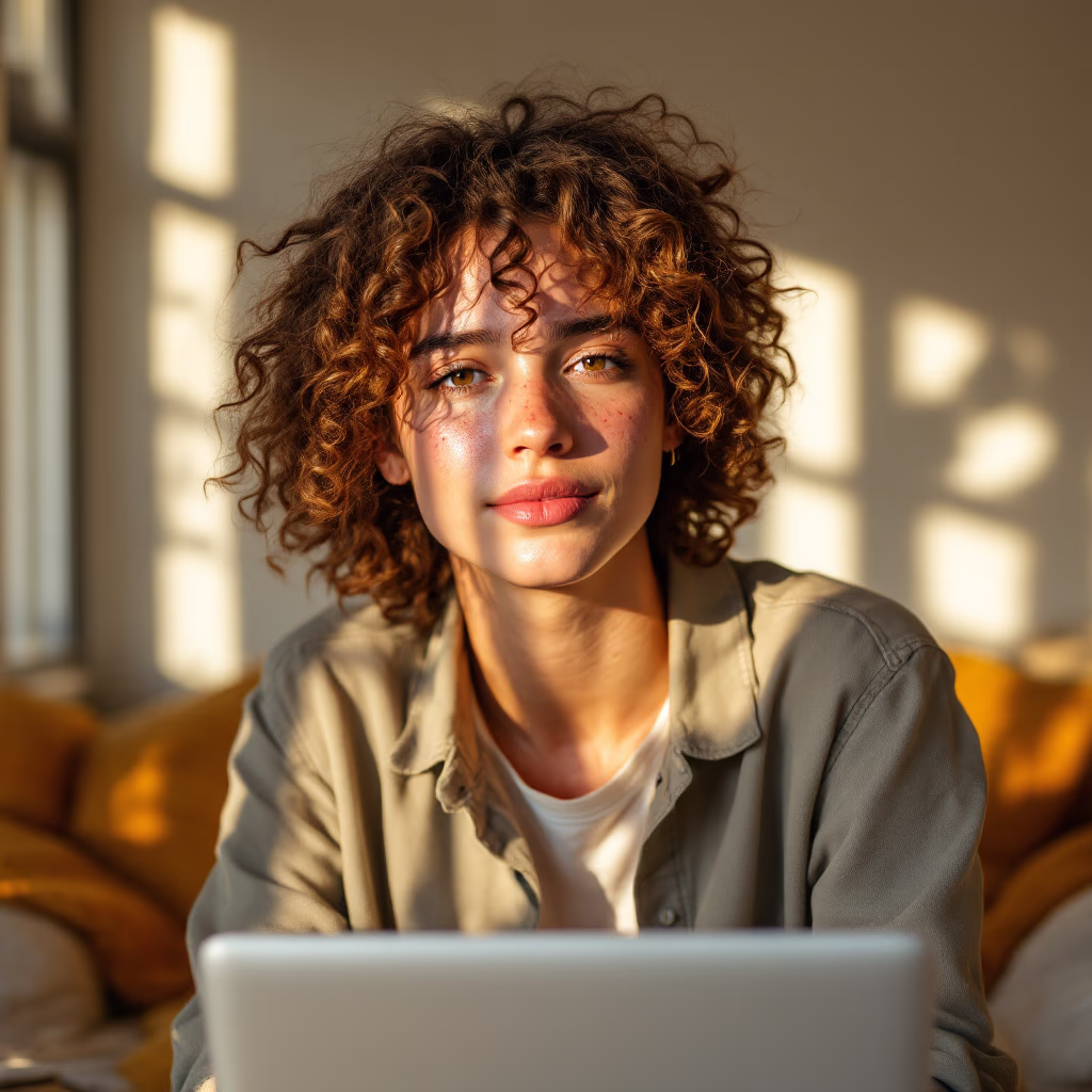[headshot] image of satisfied student using a laptop