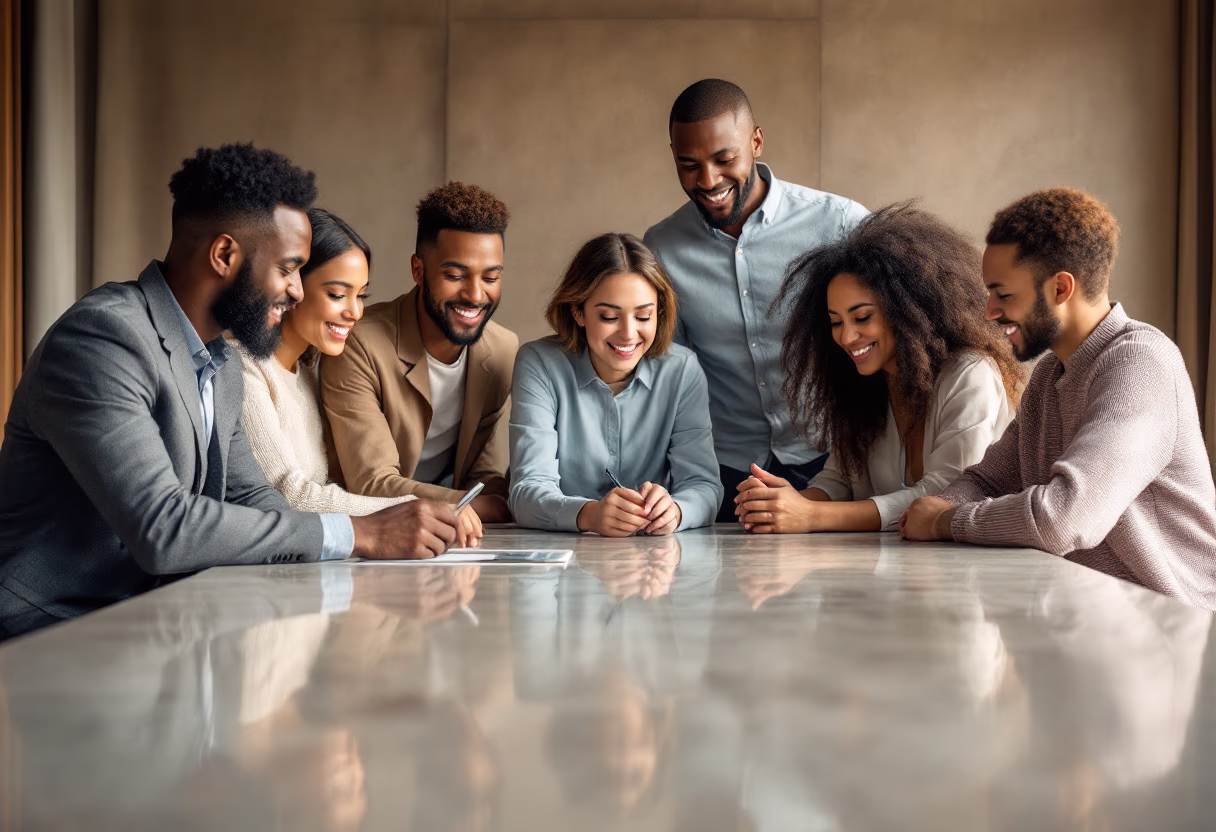 image of a diverse team in a meeting (for edtech)