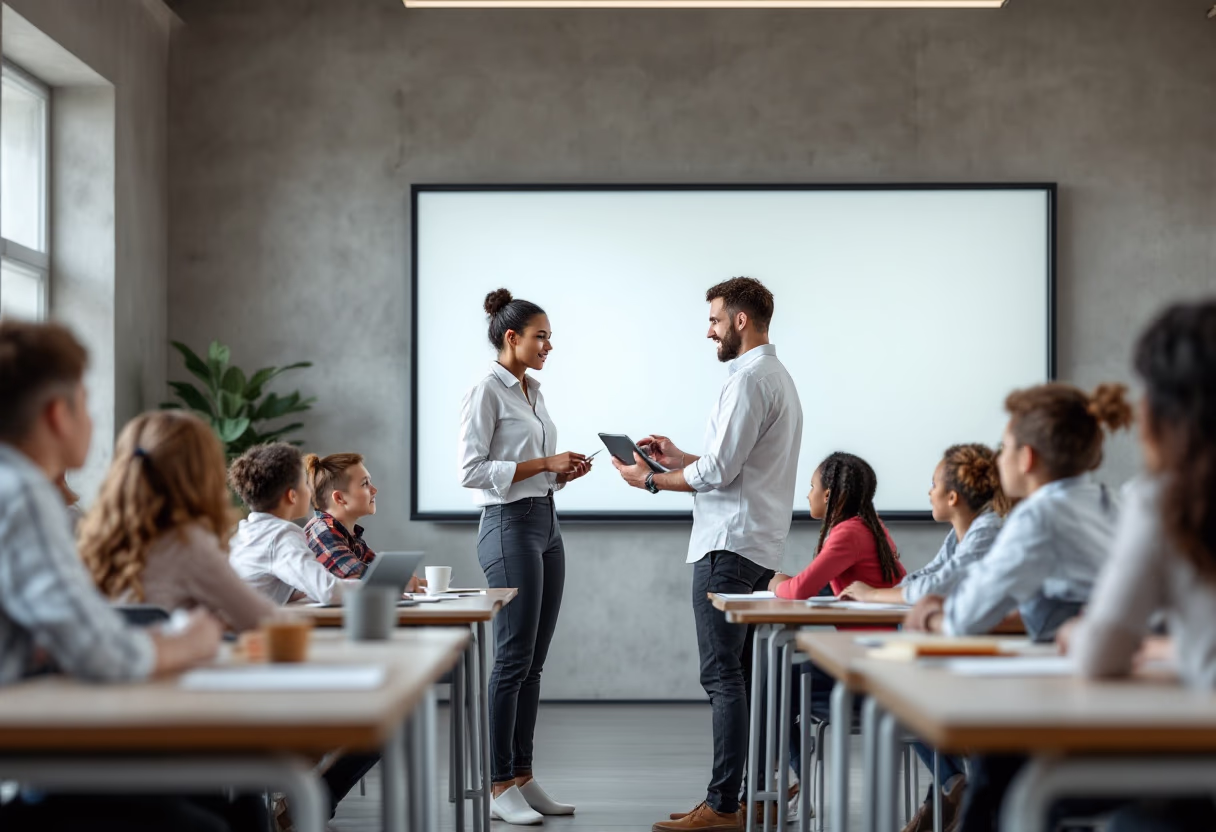 image of a teacher interacting with students using digital tools for an edtech