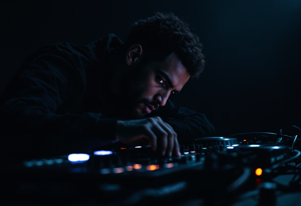 image of music producer at a console