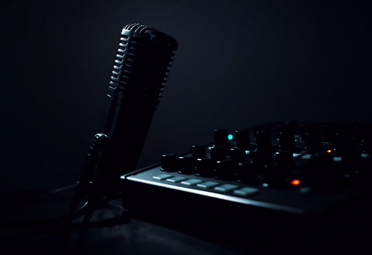 image of microphone and soundboard
