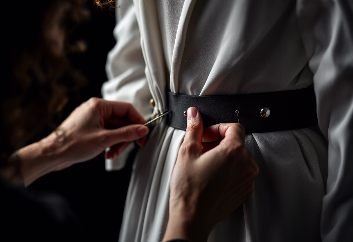 image of a customer being fitted with sewing pins