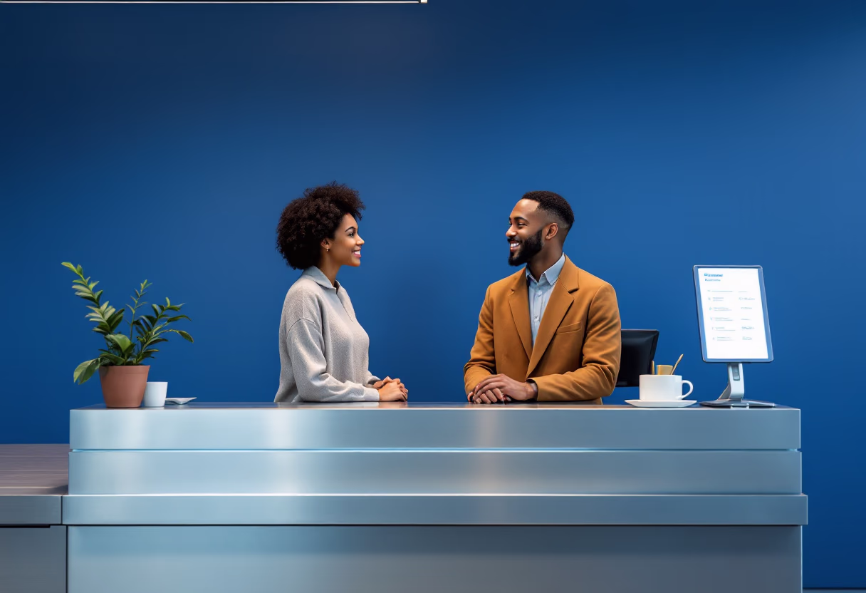 image of a person asking a question at an information counter (for a mobility and transportation)