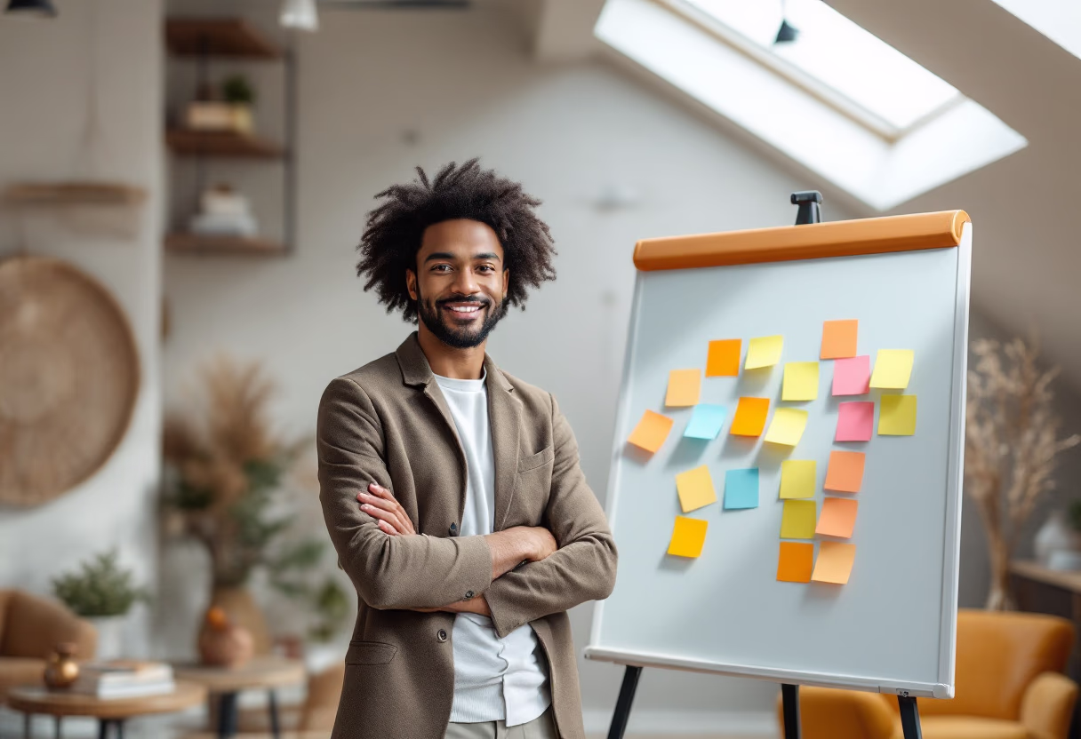image of a person brainstorming ideas (for a productivity tools business)
