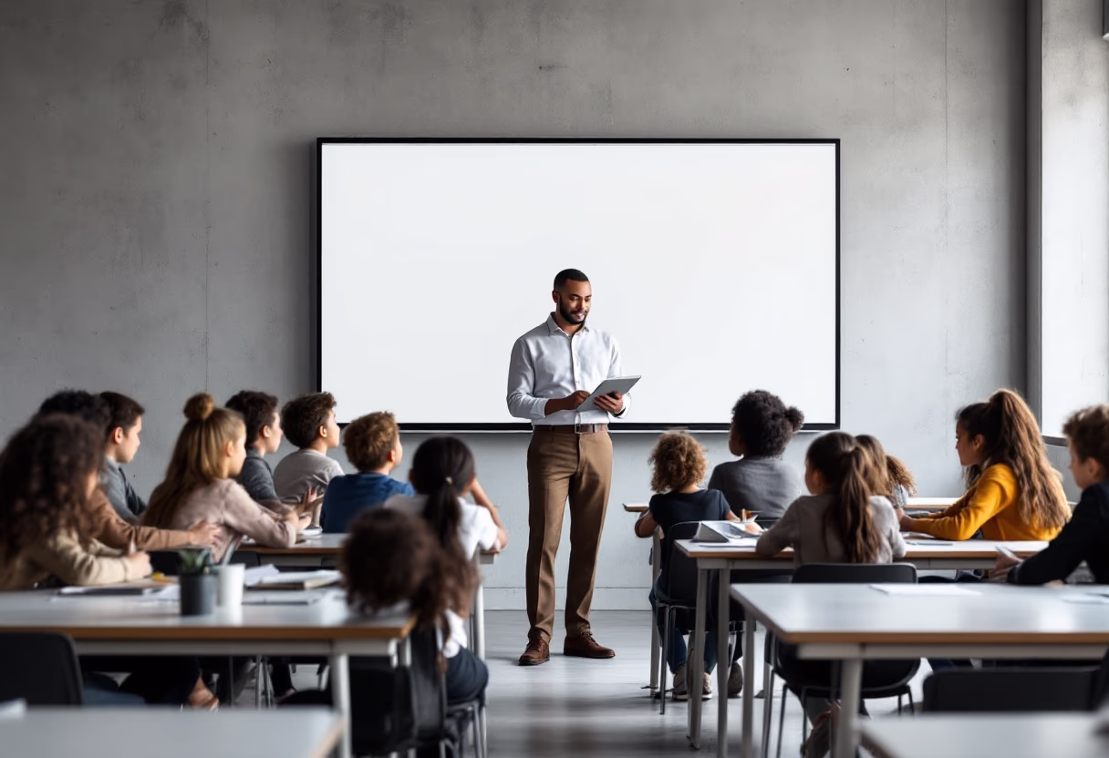 image of a teacher interacting with students using digital tools for an edtech
