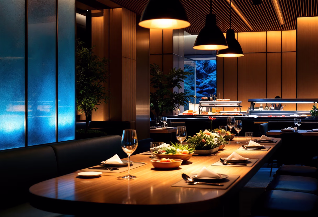 image of an inviting restaurant interior (for a japanese restaurant)
