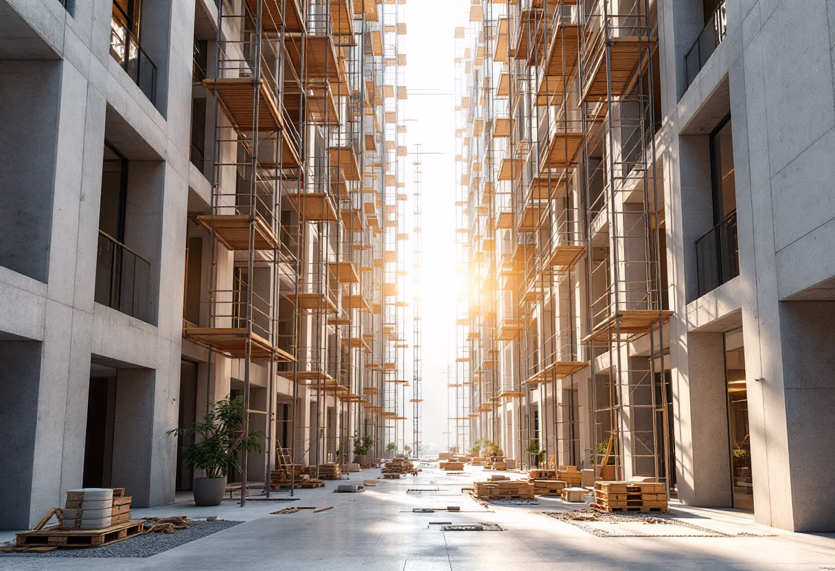 [background image] image of a modern construction site with scaffolding (for a construction company)