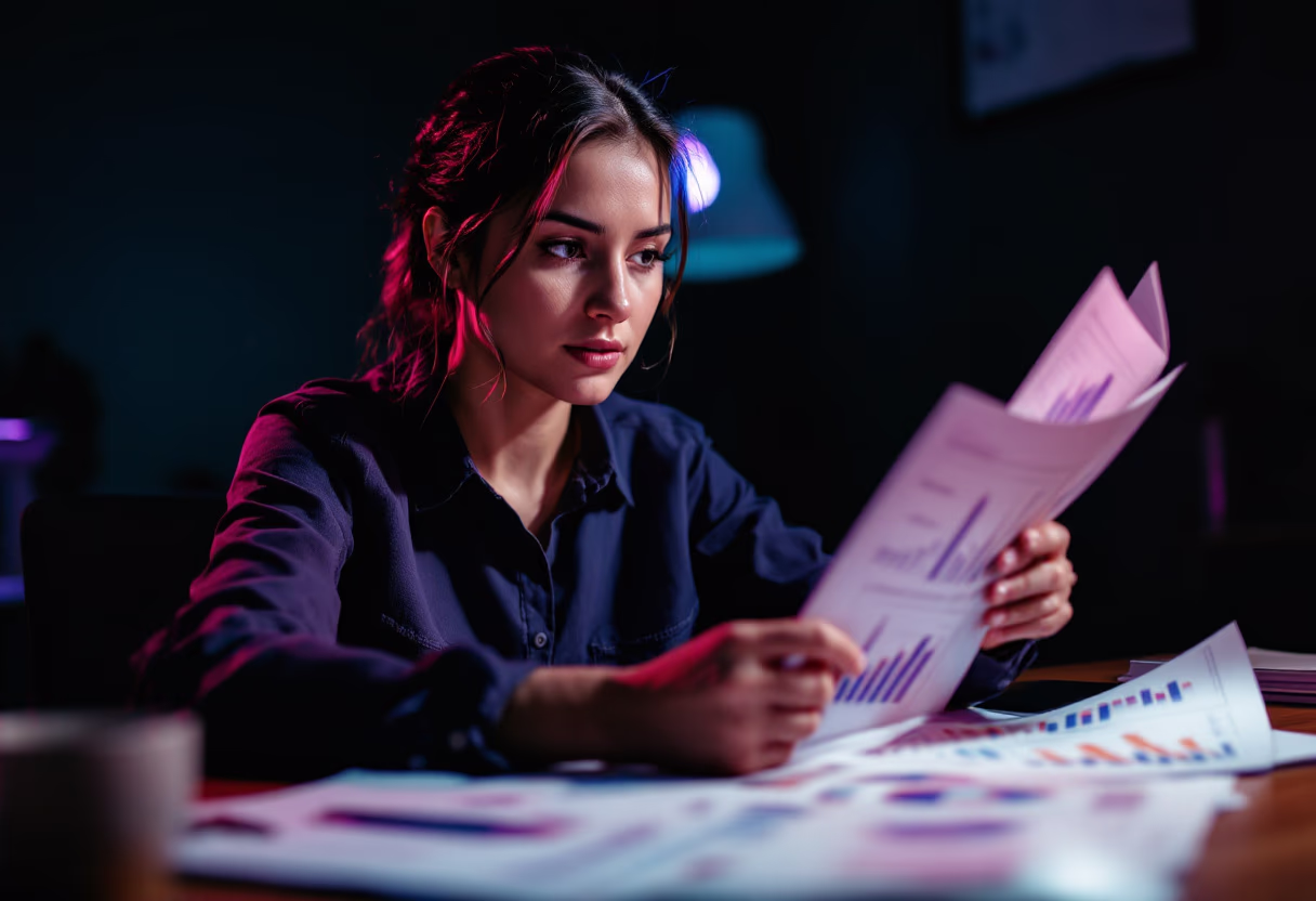 image of a person analyzing data charts (for a social media and communication)