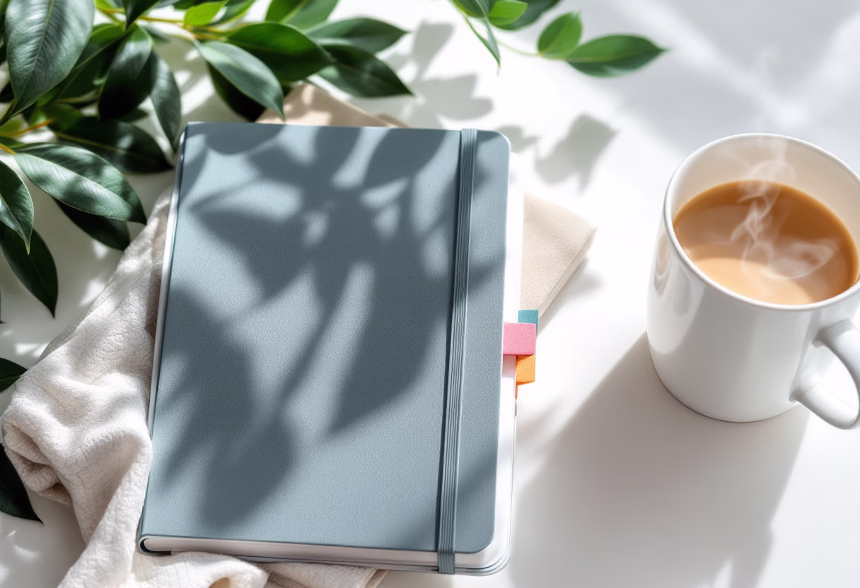 image of a notebook and coffee cup on a table