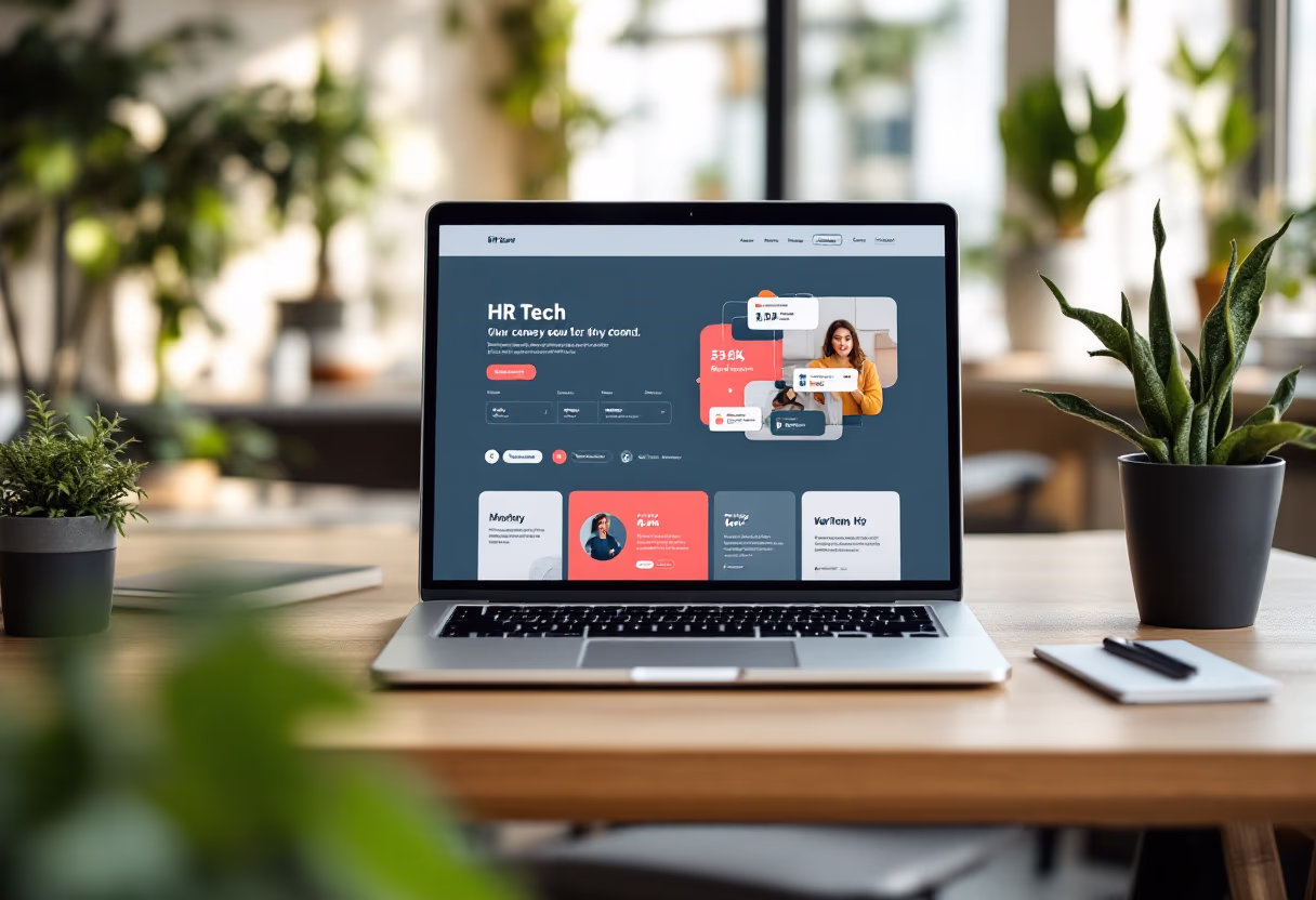 [interface] image of cloud-based solutions interface for hr tech on a laptop