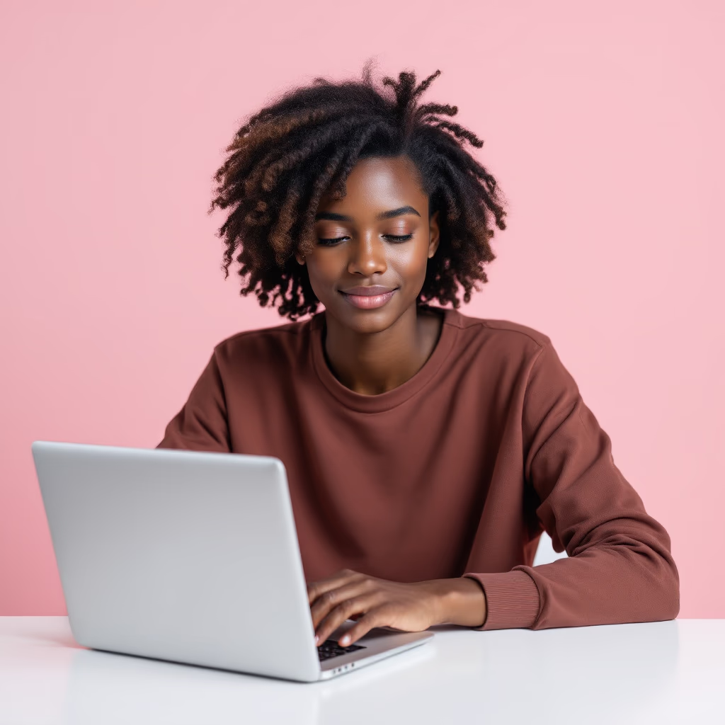 [headshot] image of satisfied student using a laptop