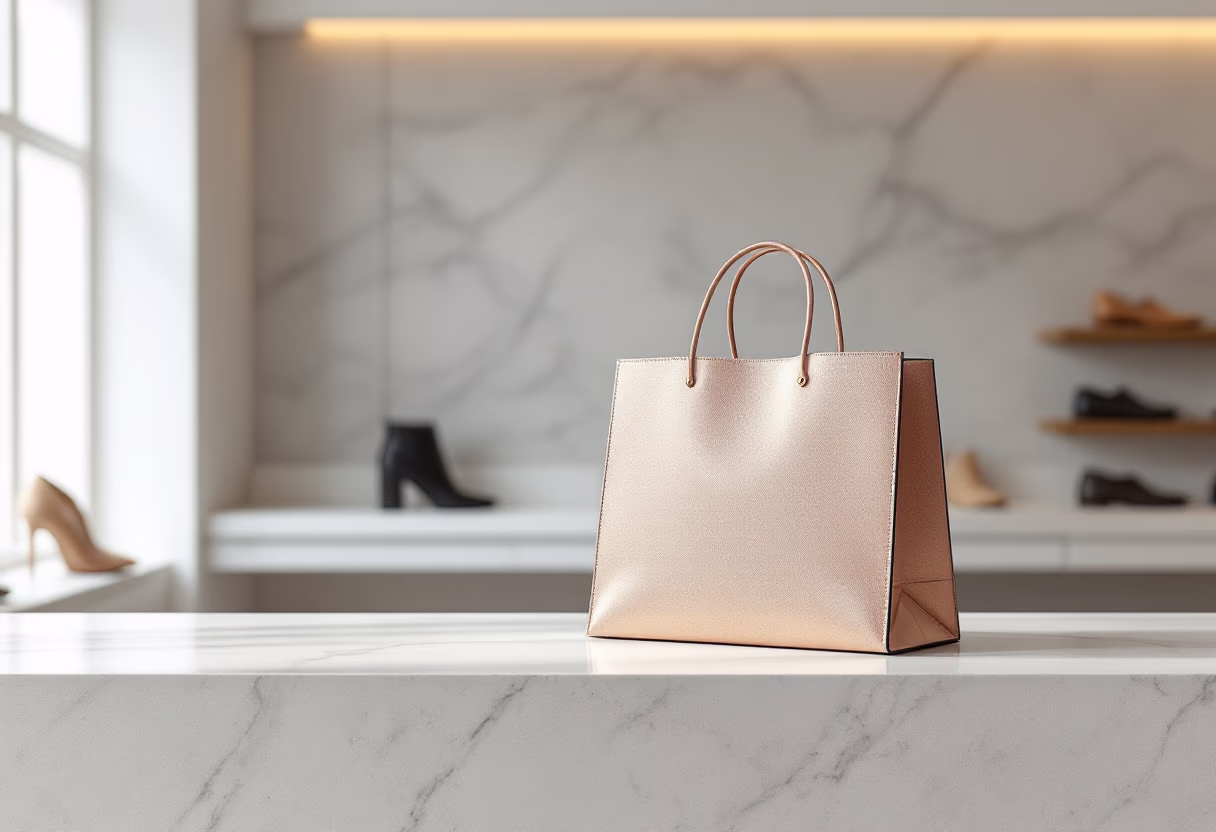image of shopping bag at checkout counter (for a footwear store)