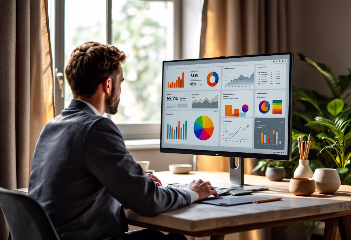 image of business professional reviewing analytics (for a hr tech)