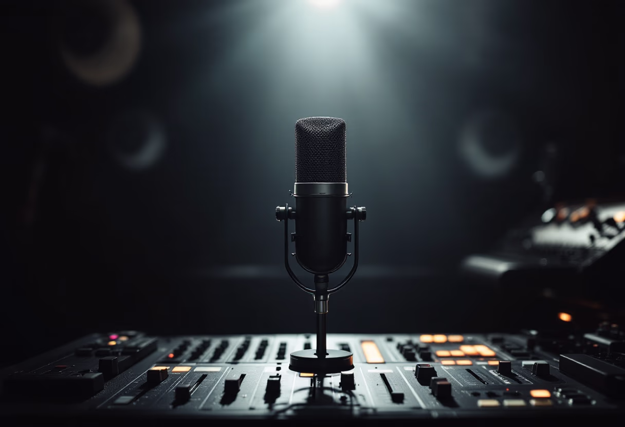 image of microphone and soundboard for a musician & band