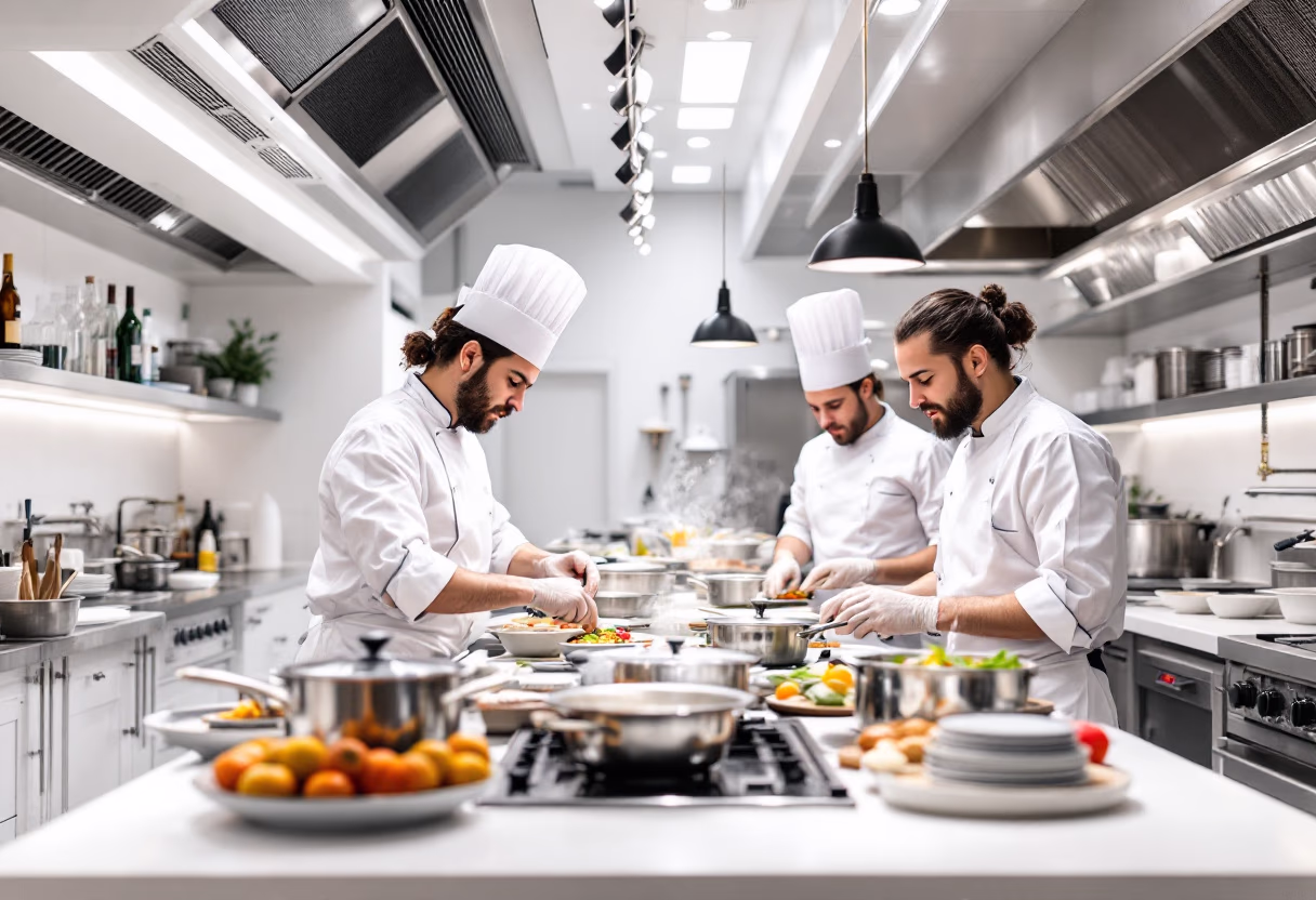 image of kitchen during service (for a fine dining restaurant)
