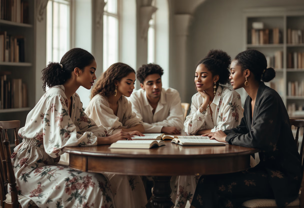 image of student discussion in school library