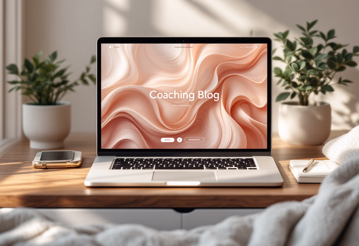 image of a laptop displaying a coaching blog (for a personal coach & consultant)