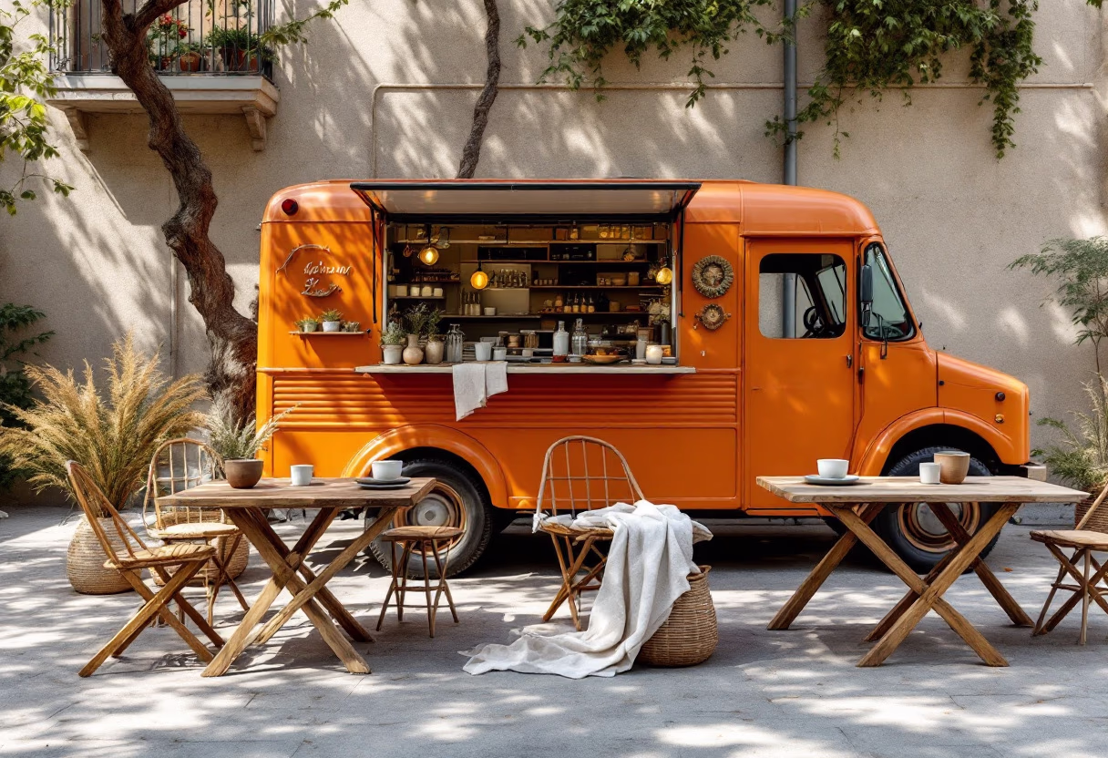 image of outdoor dining experience for a food truck