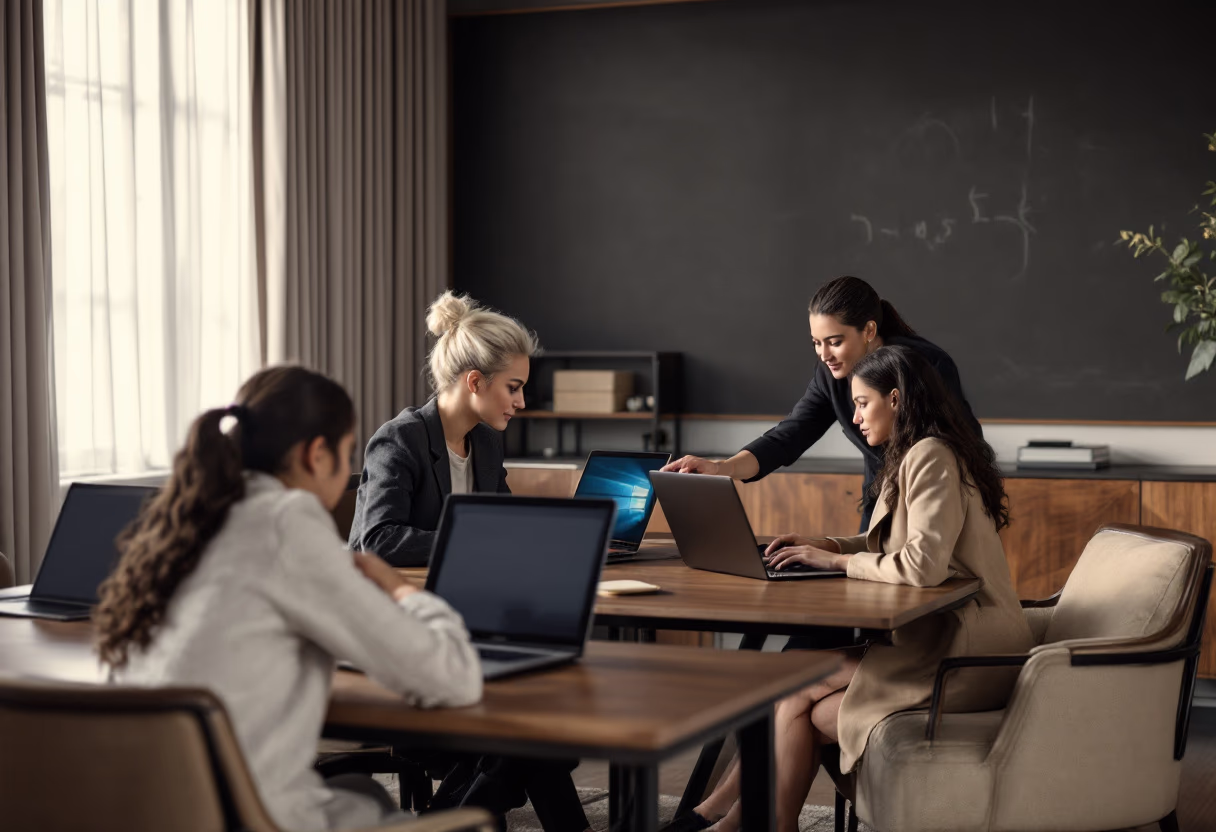 image of a teacher interacting with students using digital tools for an edtech