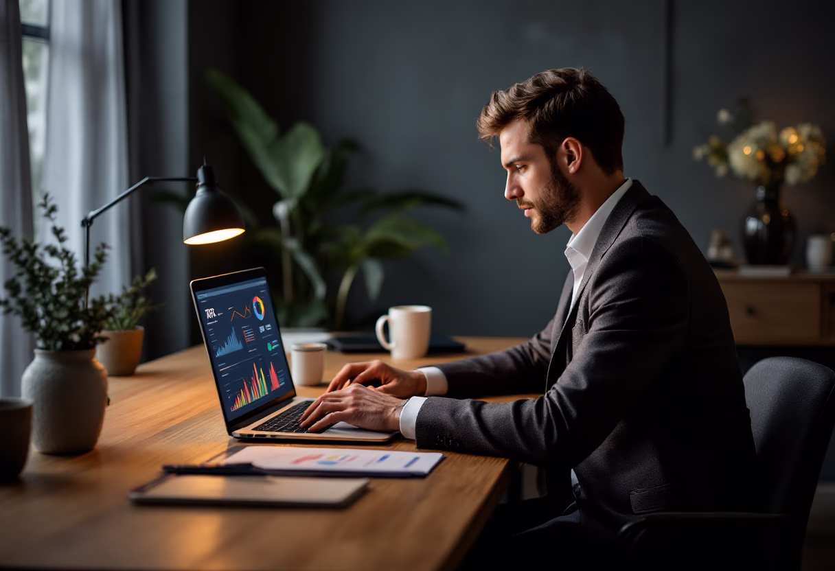 image of business professional reviewing analytics (for a hr tech)