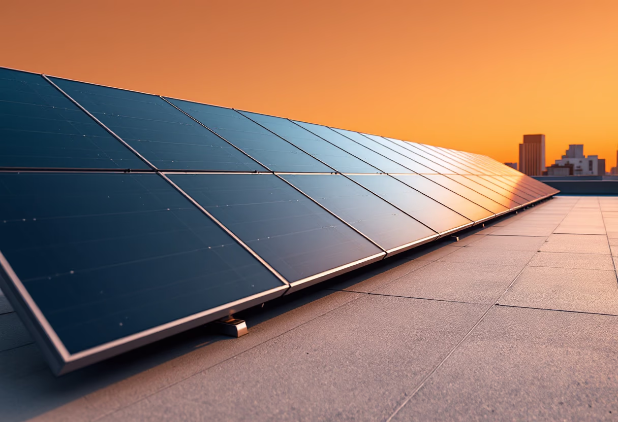 solar panels on a modern city rooftop