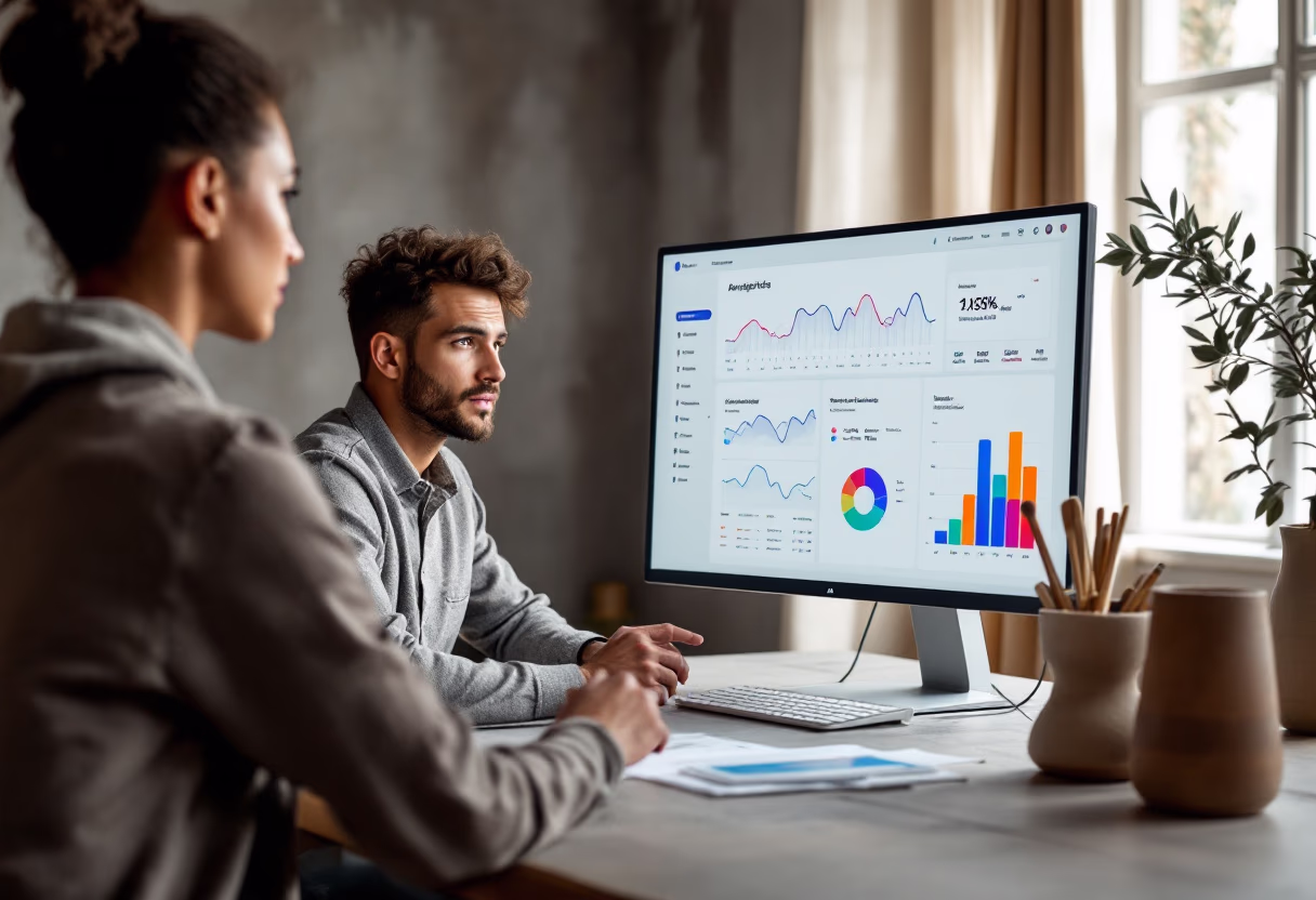image of business professional reviewing analytics (for a hr tech)