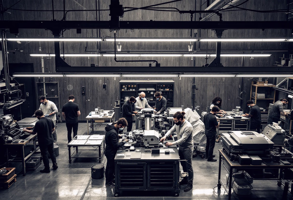 image depicting employees collaborating in a manufacturing plant