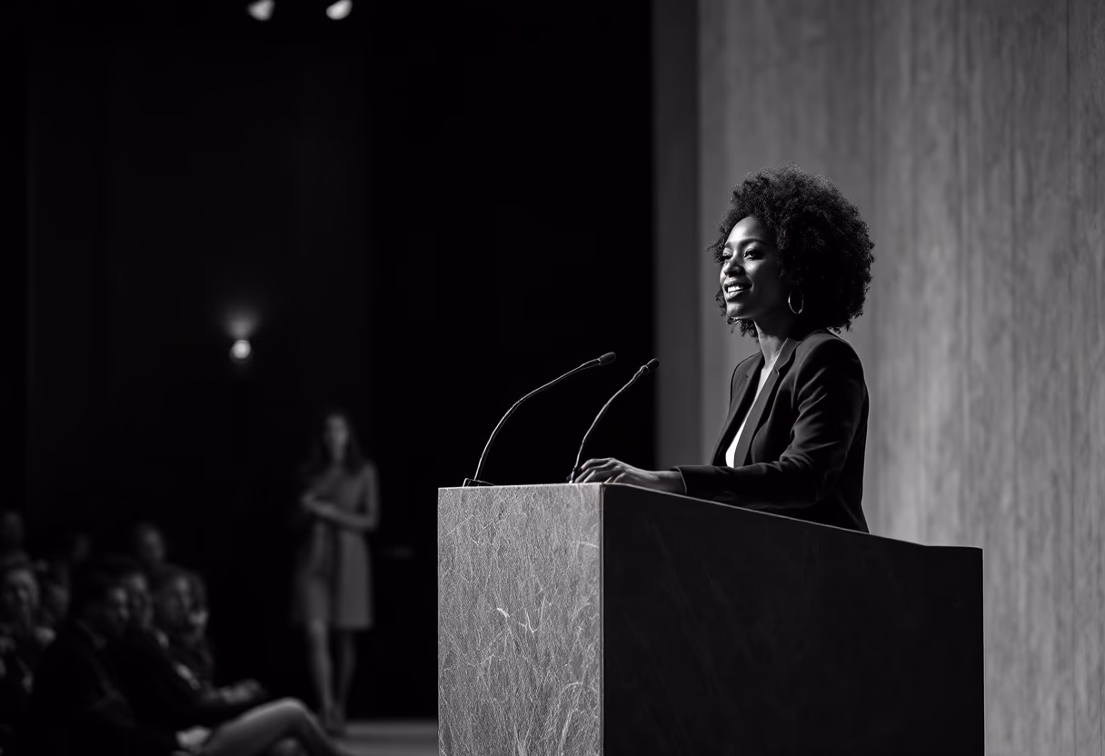 image of guest speaker at a conference (for a legal tech)