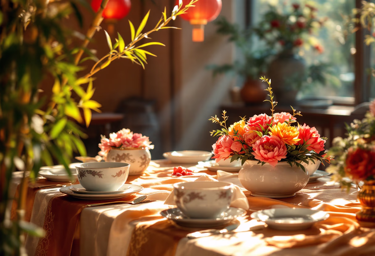 image of a decorated event setting (for a chinese restaurant)